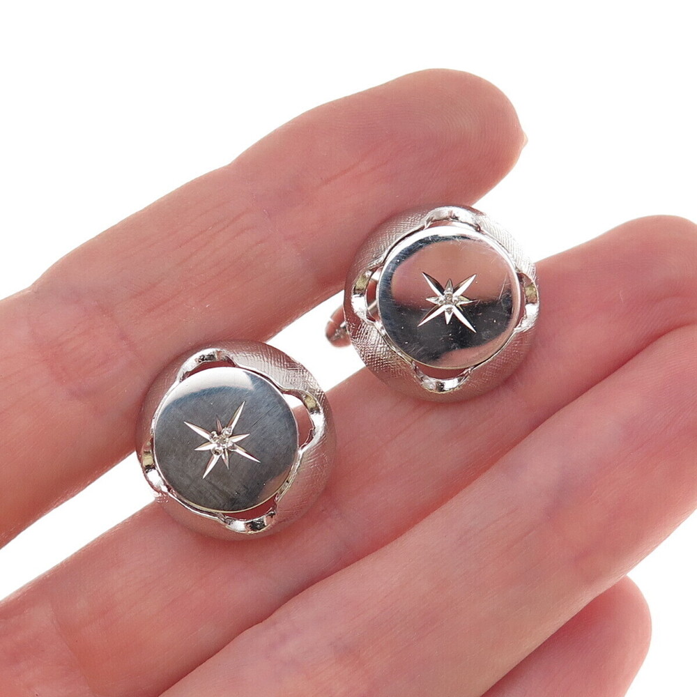 Anson 925 Sterling Silver Vintage Real Diamond Starburst Cufflinks
